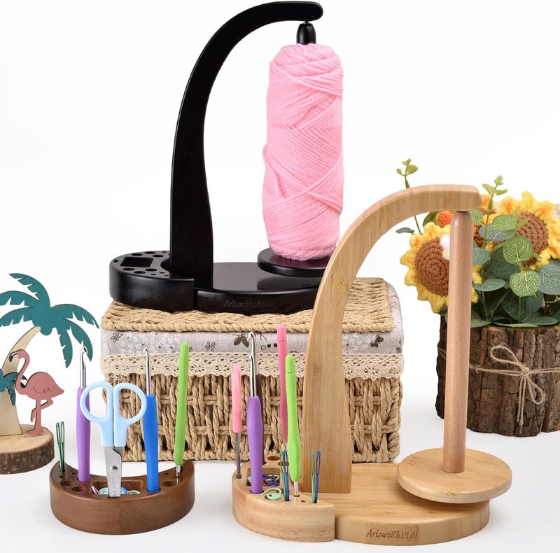 ULOI Crochet Yarn Holder - Upgrade with Crochet Accessories Storage Attachment, Magnetic Wooden Yarn Storage for Knitting Accessories, Perfect for Crocheting and Knitting Projects, Ebony Finish - Image 2